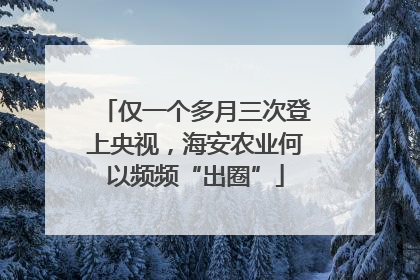 仅一个多月三次登上央视，海安农业何以频频“出圈”