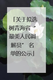 关于拟选树青海省“最美人民调解员” 名单的公示